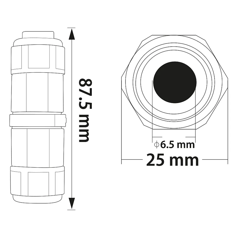 Connecteur de câble étanche IP68 3 fils noir