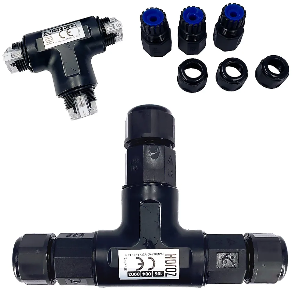 Connecteur de câble étanche en T IP68 3 fils noir