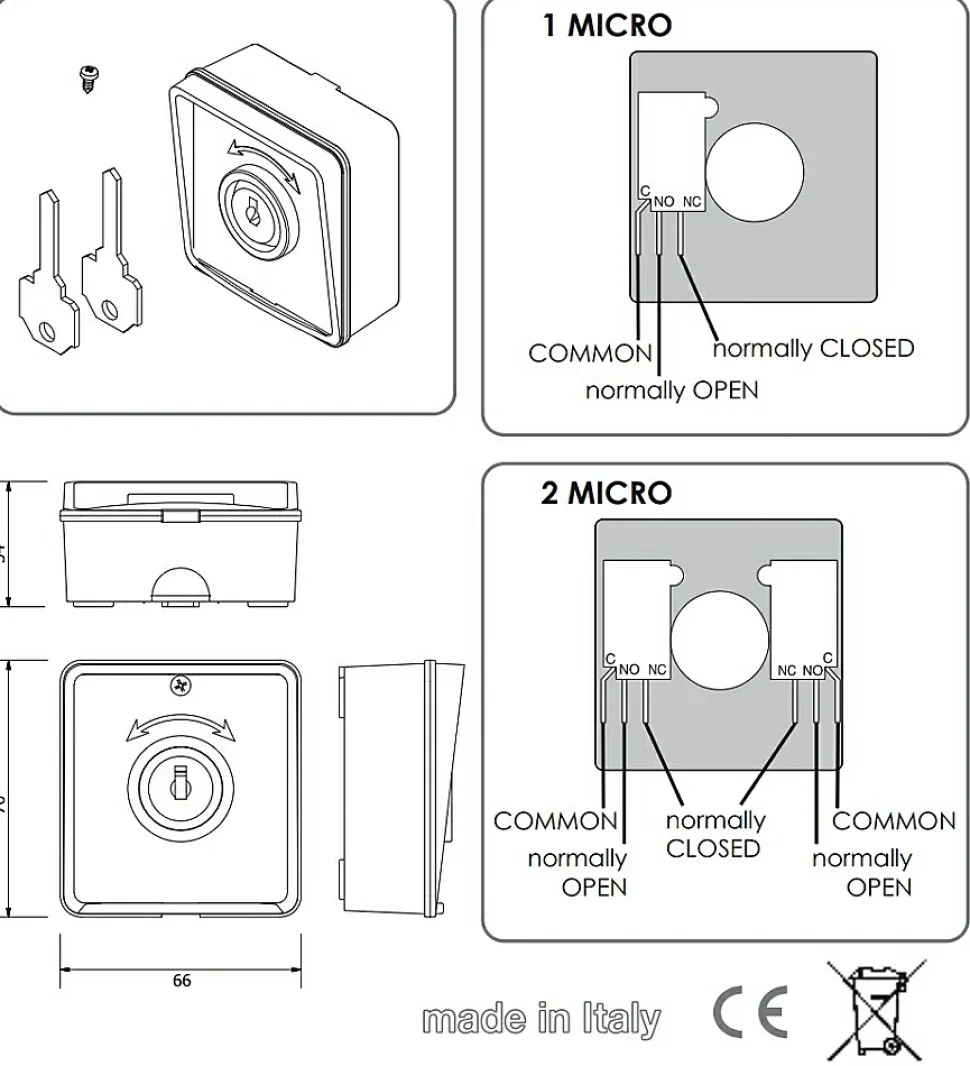 Contacteur a cle - 1 contact - MYRS by PROTECO - 1204