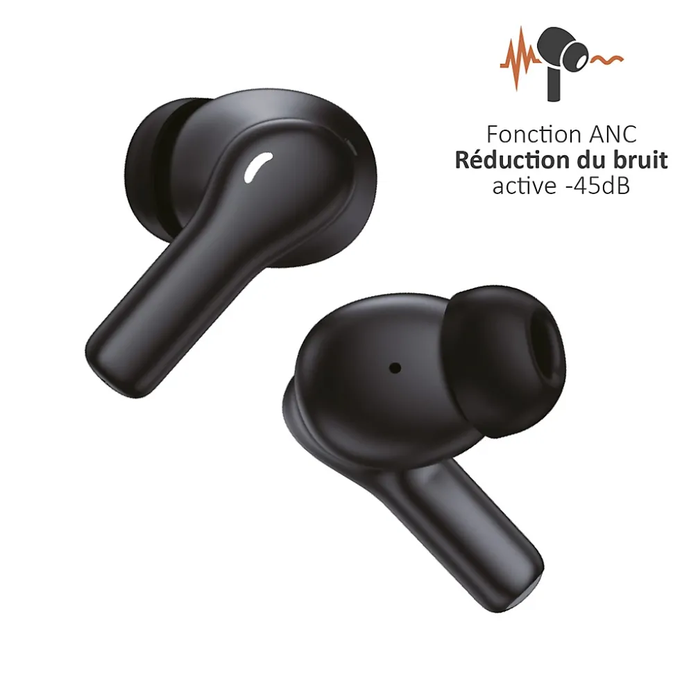 Écouteurs Bluetooth réduction bruit ANC -45dB, ENC -40dB et boitier de charge