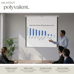 Écran de projection extensible mural en polyester blanc