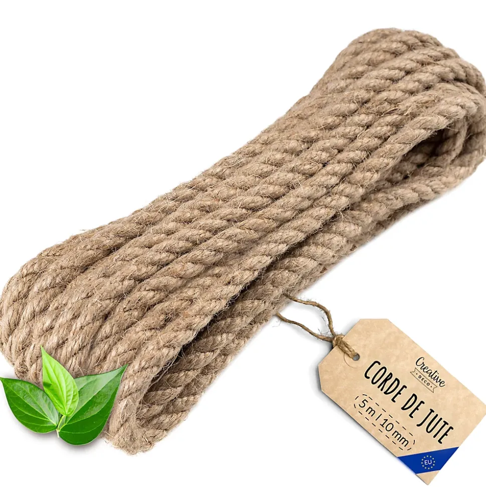Creative Deco 5m Corde de Jute Epaisseur 10mm - Personnalisation Possible Tous les 5m - Corde Solide - Torsadé Fibres Naturelles