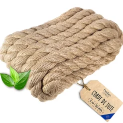 Creative Deco 5m Corde de Jute Epaisseur 50mm - Personnalisation Possible Tous les 5m - Corde Solide - Torsadé Fibres Naturelles
