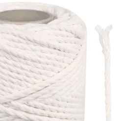 Creative Deco 6mm x 100m Corde Macramé Fil de Coton Blanc - +/- 0,5 mm Épaisseur - Ficelle de 37 Plis - Cordelette Naturel