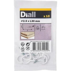Crochet rond à visser en acier plastifié blanc 30x15 mm - 10 pièces