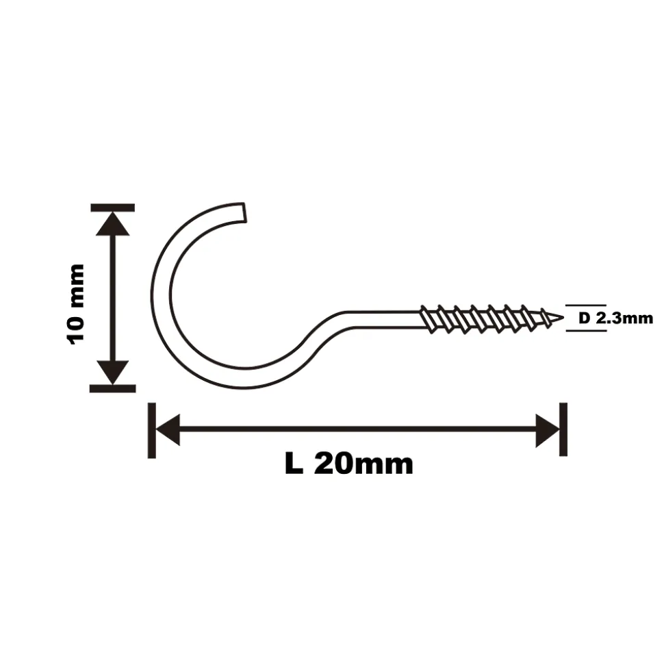 Crochet rond à visser en acier plastifié blanc 20x12 mm - 20 pièces