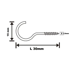 Crochet rond à visser en acier plastifié blanc 30x17 mm - 4 pièces
