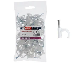 Crochets fixation / Clips de Câble ronds type FLOP fi 10 mm, blancs, boîte de 100 pcs