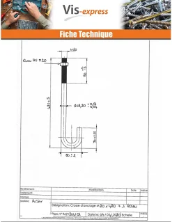 Crosse ancrage M20X420 + 1 Ecrou Acier brut - 1 pièce