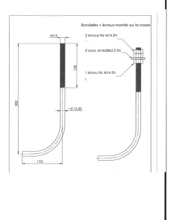 Crosse ancrage M14X300 +3 Ecrou +2 Rondelle Acier zingué - 600 pièces
