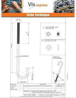 Crosse ancrage M18X357 Filetée sur 150 +2 Ecrou +2 Rondelle Acier zingué - 100 pièces