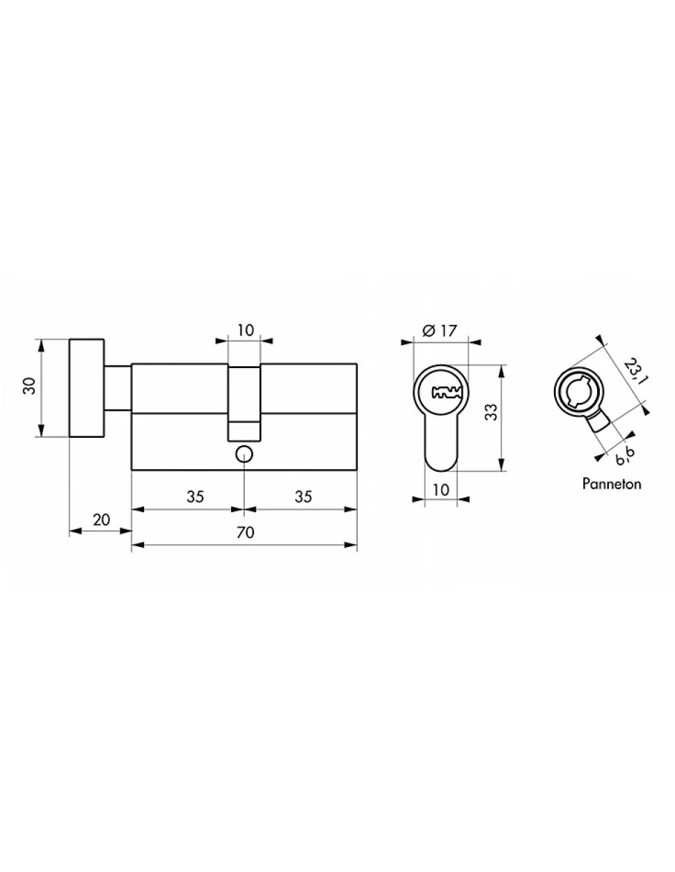 Cylindre de serrure à bouton 5G, 35Bx35mm, nickel, anti-arrachement, 5 clés - SP