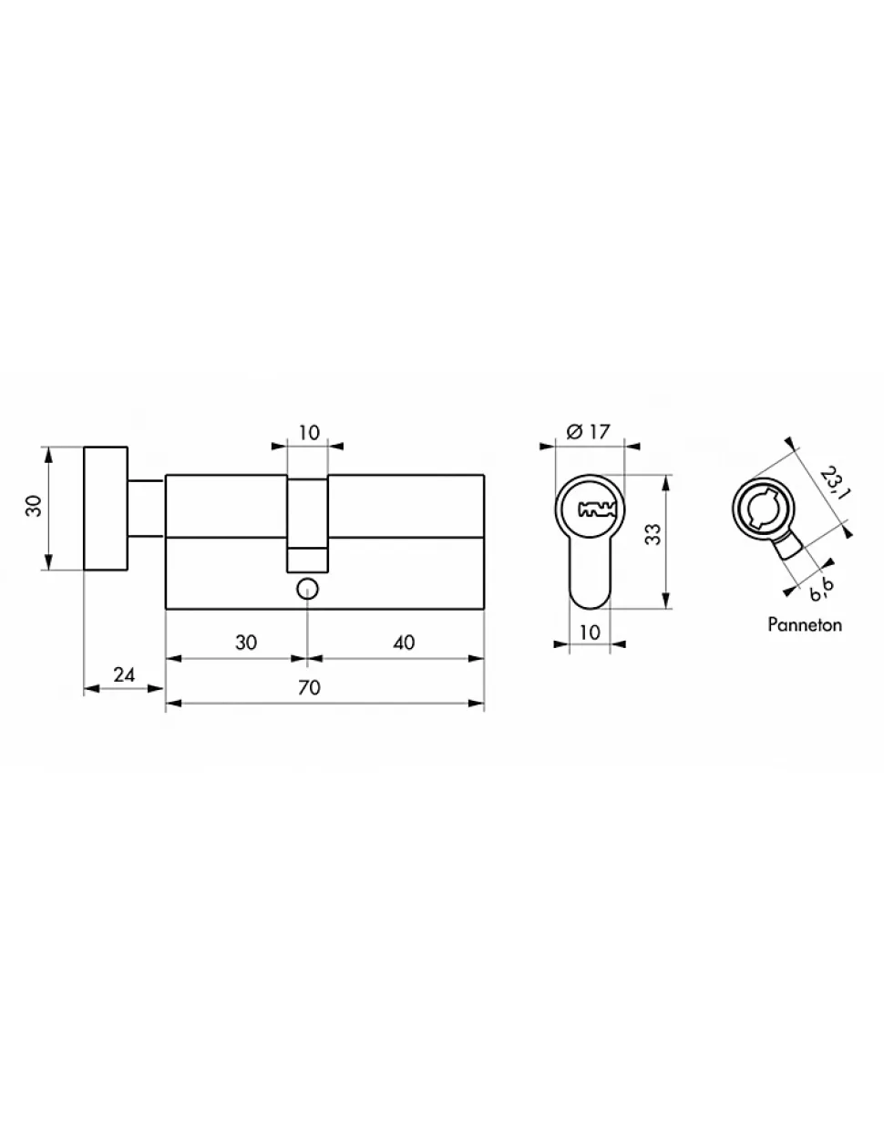 Cylindre de serrure à bouton 5G, 30Bx40mm, nickel, anti-arrachement, 5 clés - SP