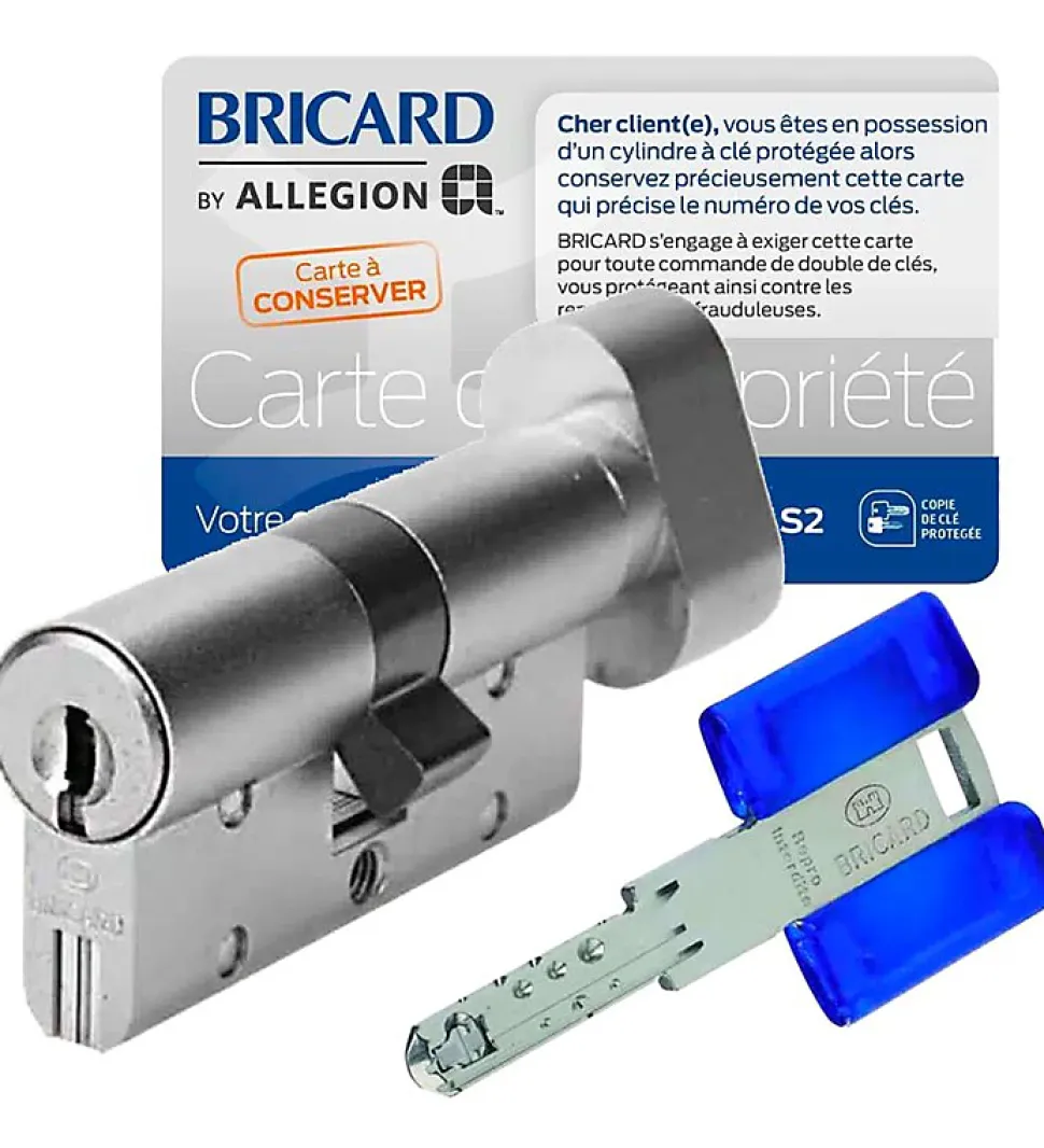 Cylindre serrure 30x30 mm à bouton acier renforcé 3 clés CHIFRAL S2 BRICARD