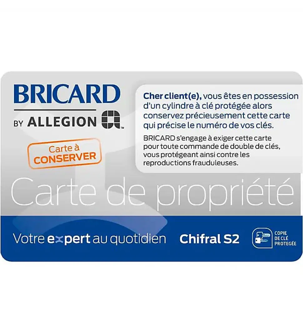 Cylindre serrure 30x30 mm à bouton acier renforcé 3 clés CHIFRAL S2 BRICARD