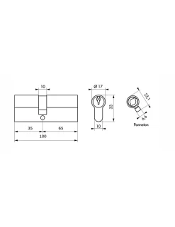 Cylindre STD double entrée, 35 x 65 mm anti-arrachement, nickelé, 3 clés - THIRARD