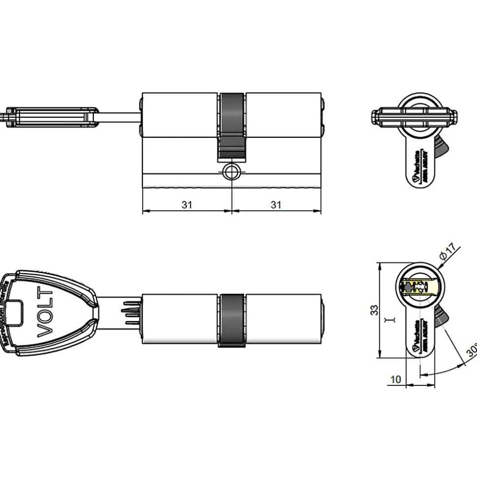 Cylindre Vachette Volt Synkro 30 x 30 mm, 4 clés