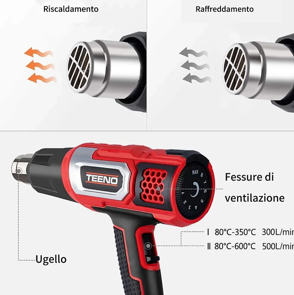 Décapeur thermique 2000W Pistolet à Air Chaud coffret avec 8 accessoires