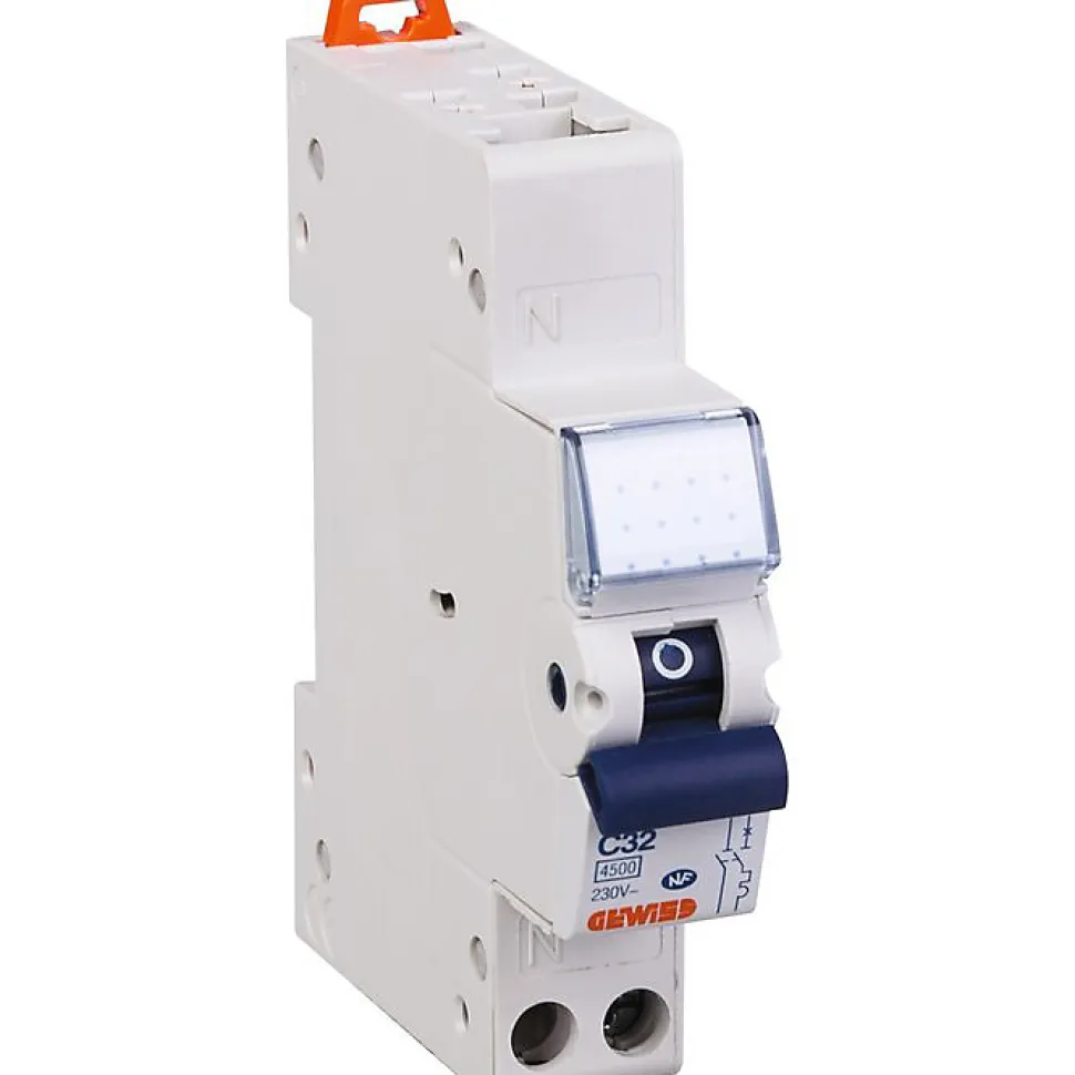 Disjoncteur 1 P+N C2 - 4,5 KA courbe C - 32 A - 1 module - Connexion auto / vis - Fixmatic - Gewiss