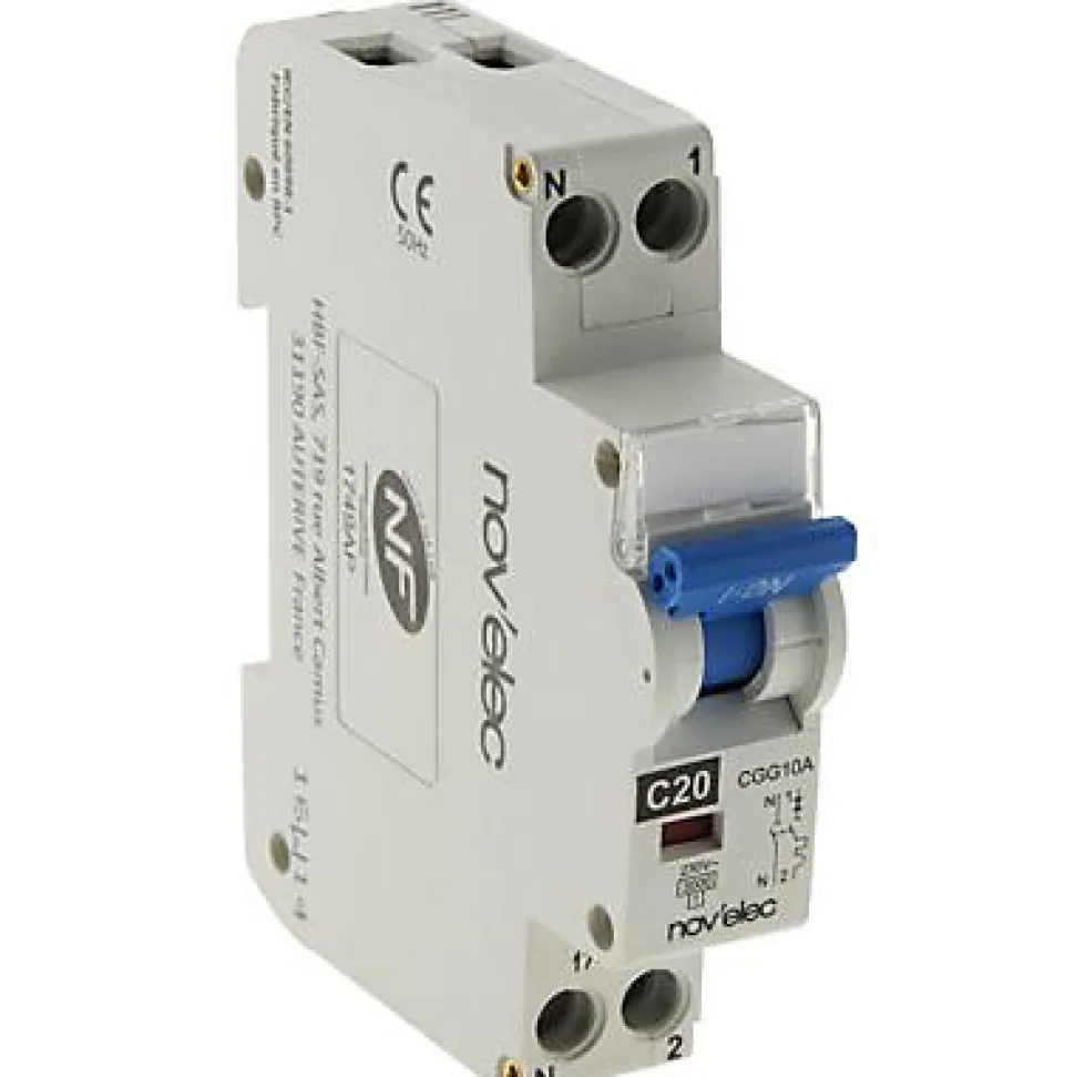 Disjoncteur 20A Nov'Elec Resi9 230 V 2 pôles