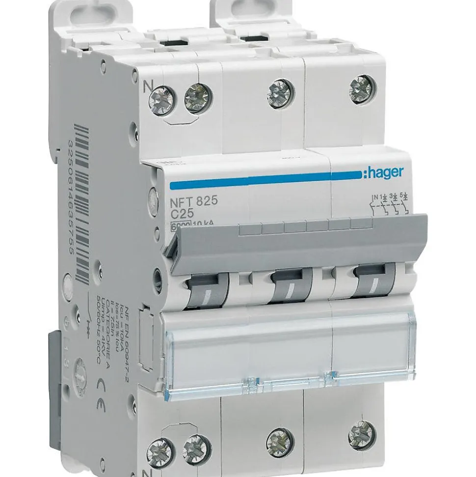 Disjoncteur Hager- 3P+N - 40A - 6-10kA - Type C