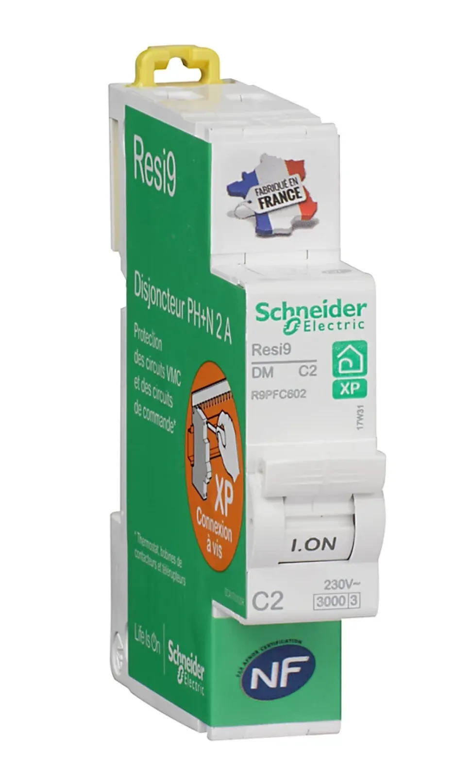 Disjoncteur peignable courbe C phase + neutre 2A Schneider Electric Resi9 XP