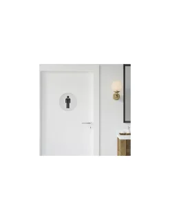 Disque de signalisation WC Homme , à visser, inox brossé, marquage noir, diamètre 76mm - THIRARD