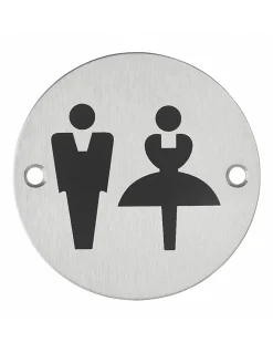 Disque de signalisation WC Mixte , à visser, inox brossé, marquage noir, diamètre 76mm - THIRARD