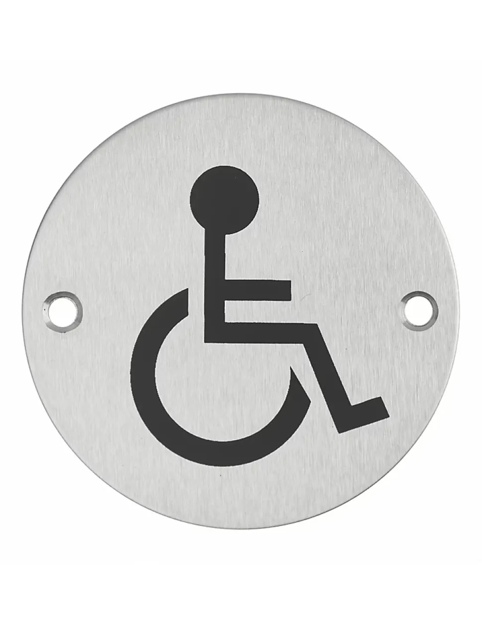Disque de signalisation WC Handicapé , à visser, inox brossé, marquage noir, diamètre 76mm - THIRARD