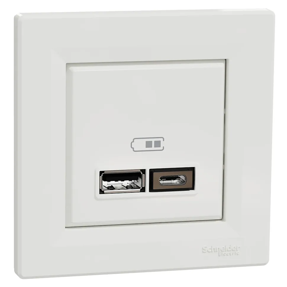 Double chargeur usb A + C complet Schneider Electric Asfora blanc