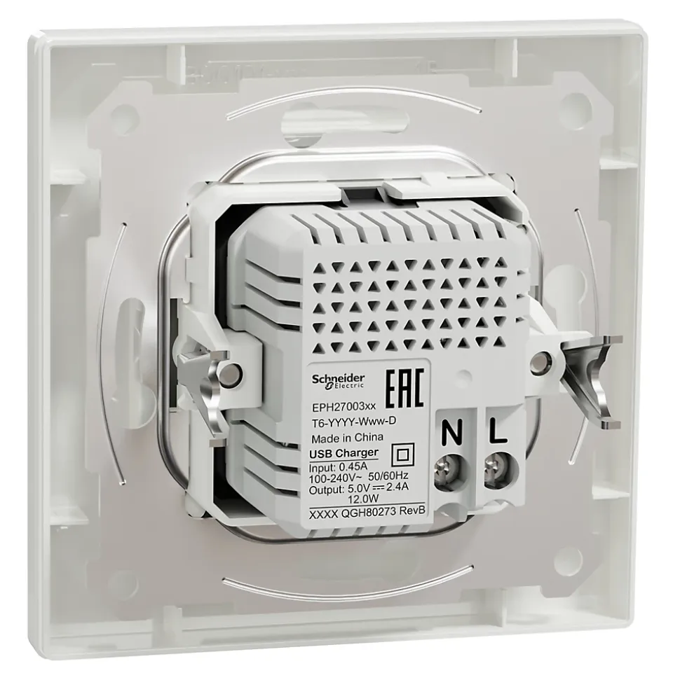 Double chargeur usb A + C complet Schneider Electric Asfora blanc
