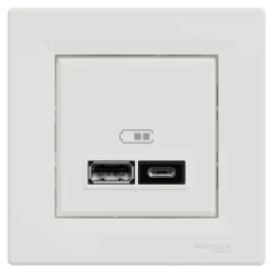 Double chargeur usb A + C complet Schneider Electric Asfora blanc