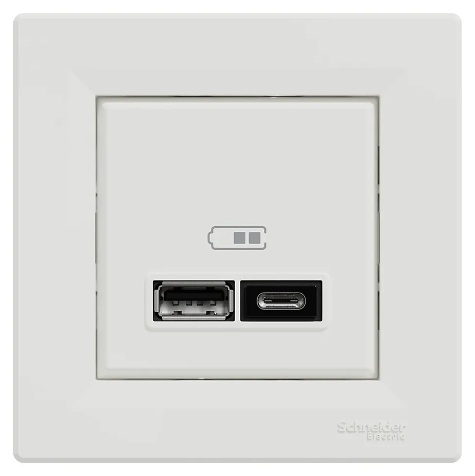 Double chargeur usb A + C complet Schneider Electric Asfora blanc