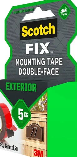 Double face extérieur 3M 19 mm x 1.5 m noir, 5 kg