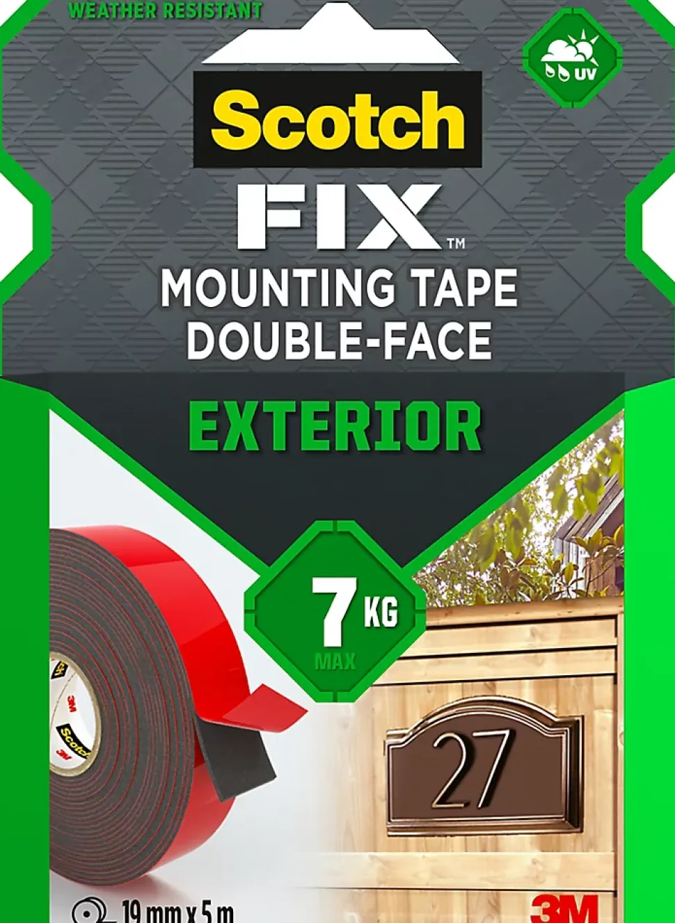 Double face extérieur 3M 19 mm x 5 m noir, 7 kg