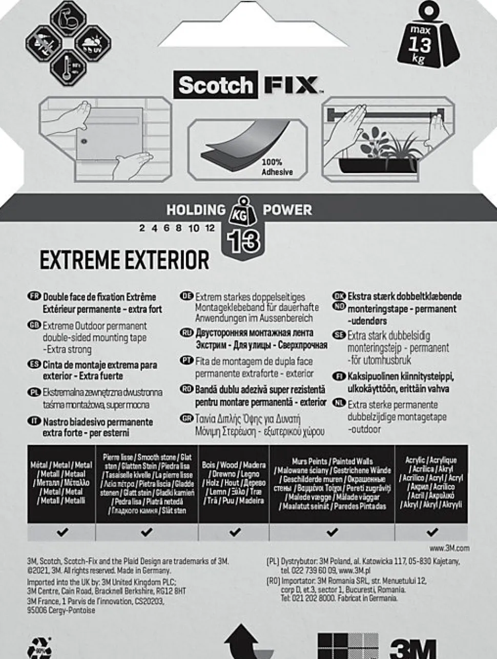 Double face extérieur Scotch Extrême 19 mm x 5 m noir, 13 kg