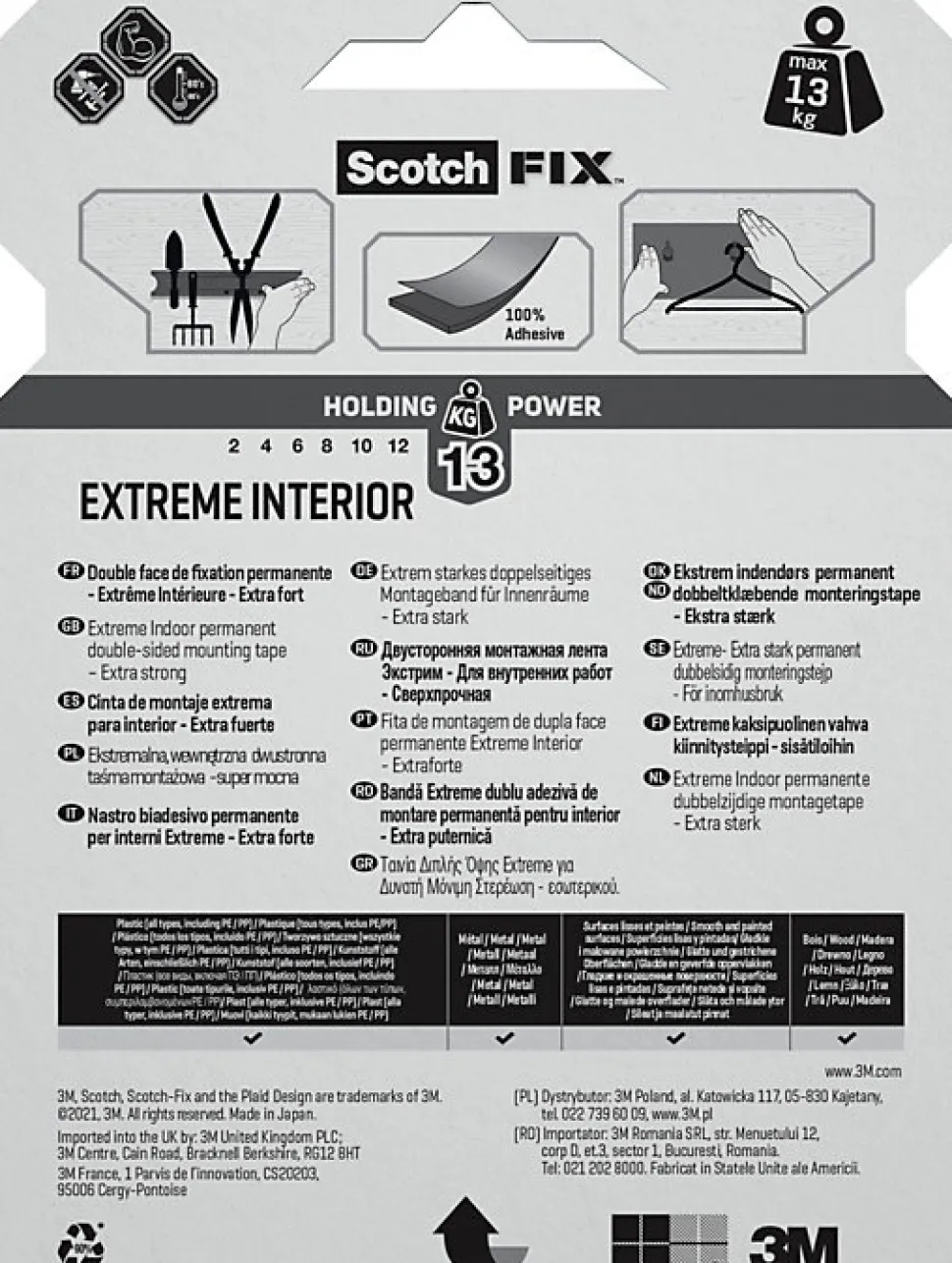 Double face intérieur Scotch Extrême 19 mm x 5 m blanc, 13 kg