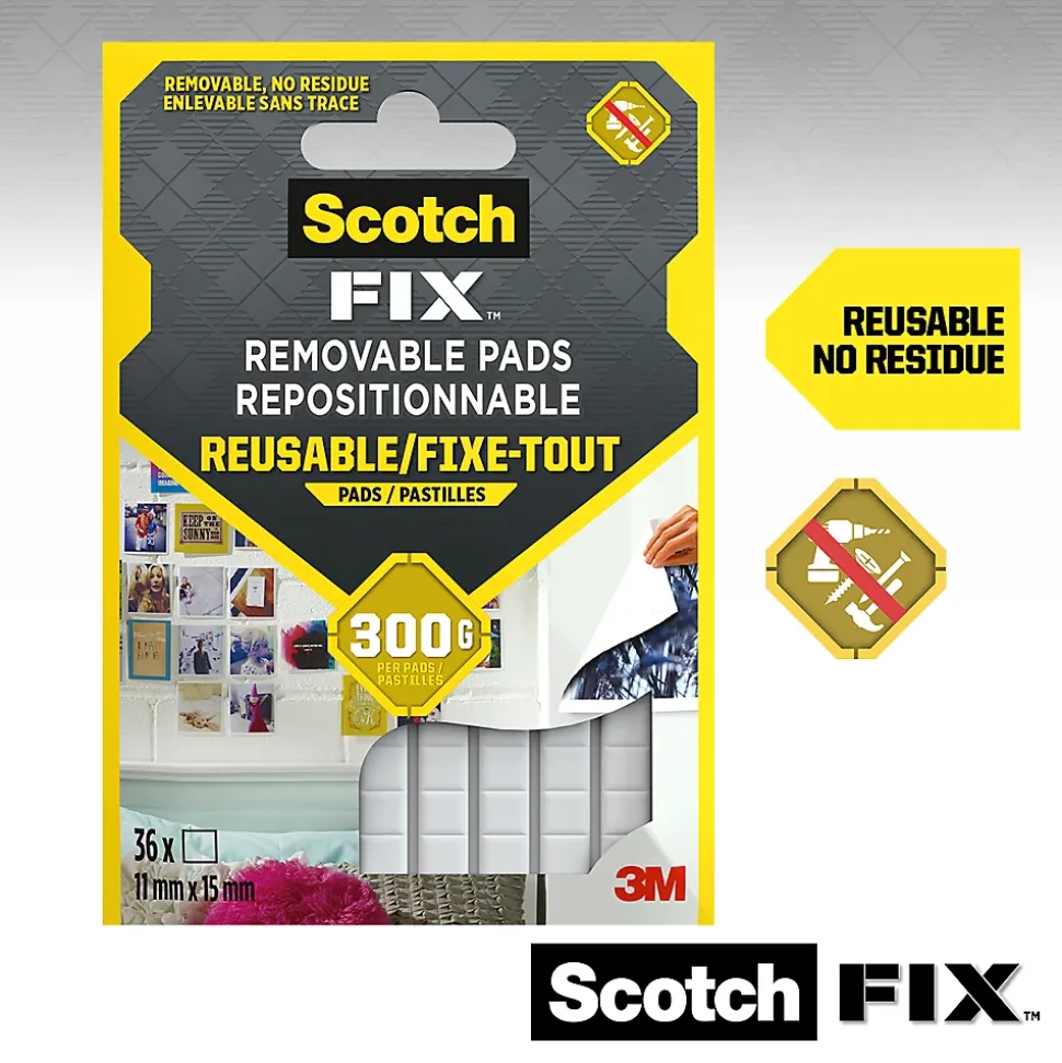 Double face repositionnable 3M 11 x 15 mm blanc, 36 carrés 300 g