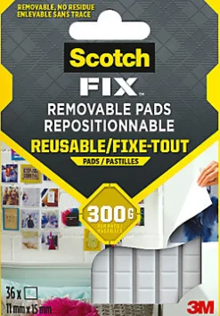 Double face repositionnable 3M 11 x 15 mm blanc, 36 carrés 300 g