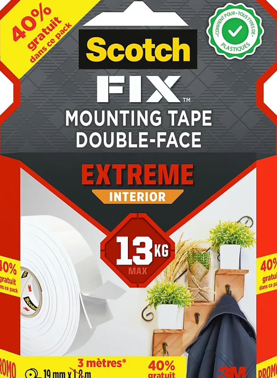 Double face Scotch extreme intérieur 19mm 3m 13kg