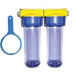 Double filtre 3/4'' BYPASS anti-calcaire avec équerre et cartouche - POLAR - FD34CBP
