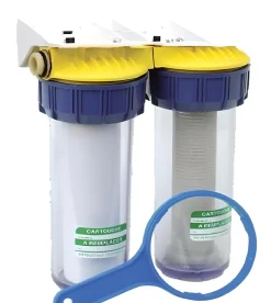 Double filtre anti-tartre 3/4'' avec équerre cartouche et clé - POLAR - FD34C