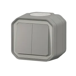 Double interrupteur Legrand Plexo gris en saillie