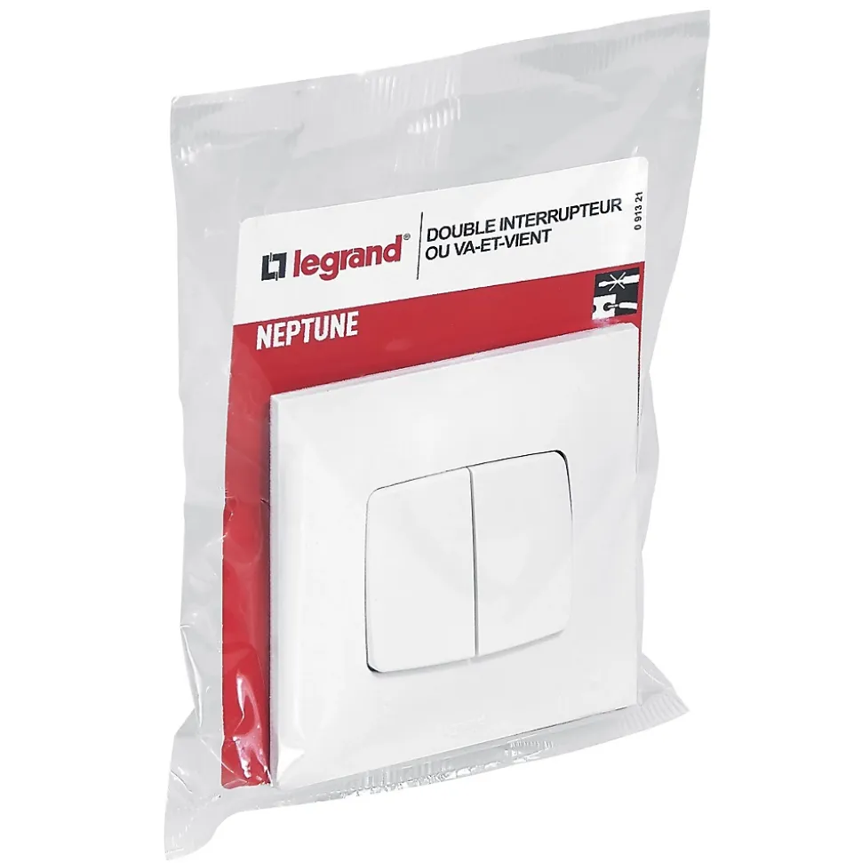 Double interrupteur ou va-et-vient Legrand Neptune 0 913 21 coloris blanc 10 A