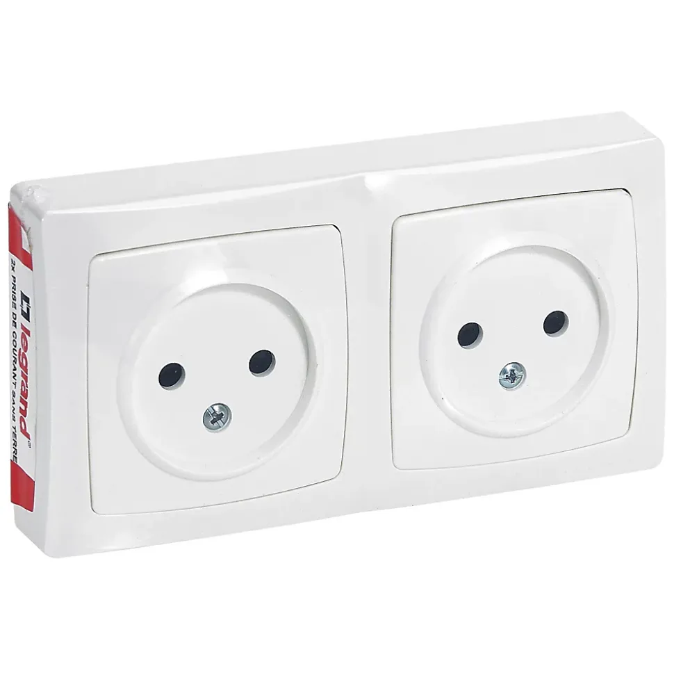 Double prise 2 pôles horizontale ASL Legrand blanc