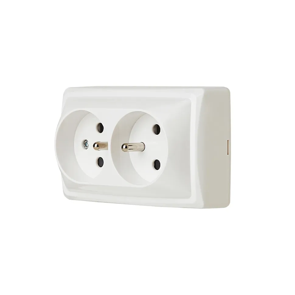 Double prise monobloc en saillie Jacobsen Sigurd blanc complet