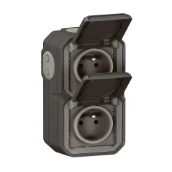 Double prises 2 pôles avec terre verticales Legrand Plexo anthracite en saillie