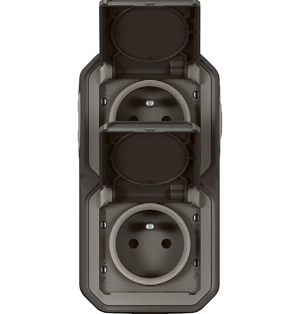 Double prises 2 pôles avec terre verticales Legrand Plexo anthracite en saillie