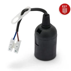 Douille pré-assemblée avec câble d'alimentation et bornier. E27. Câble de 16 cm. Noir