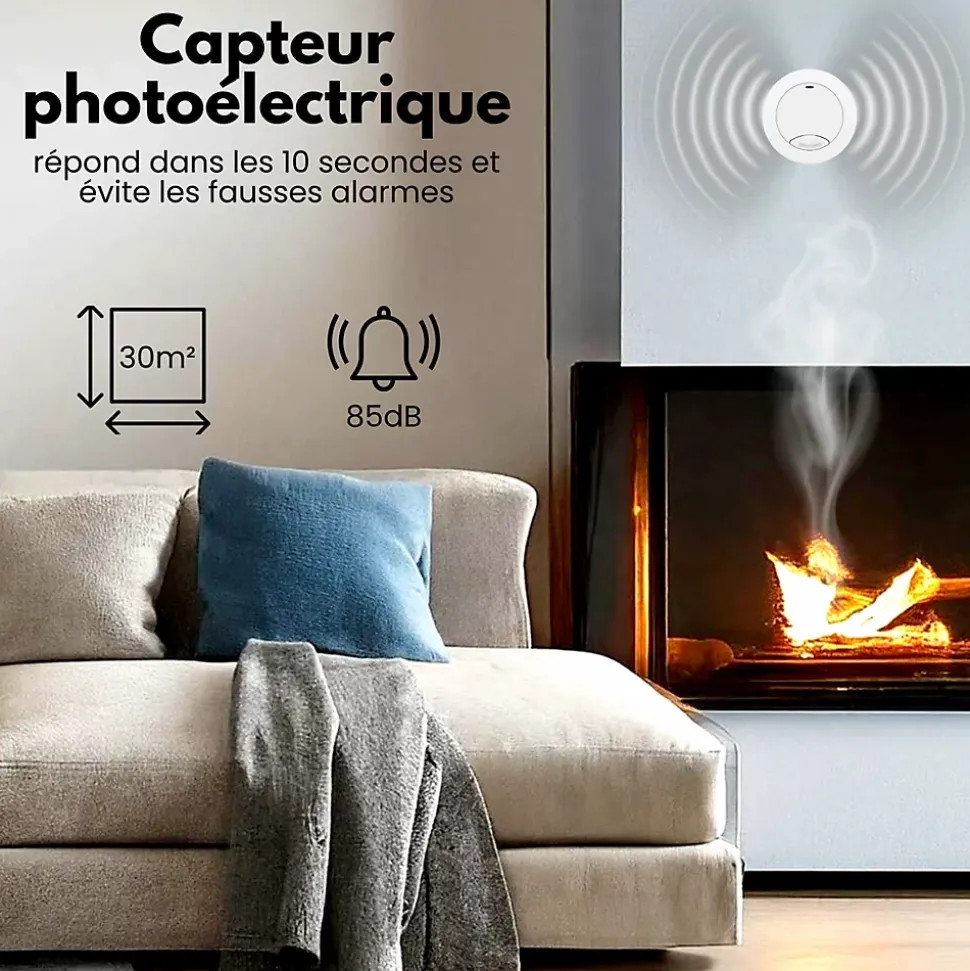Détecteur de fumée Aroha Safety Pro Mini - Batterie 10 ans - Détecteur de fumée - Alarme incendie - 2 pièces
